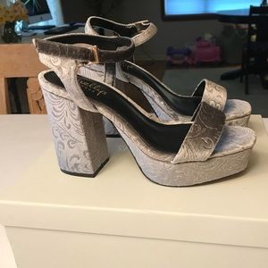 Shelly’s London, grey velvet platform sandals